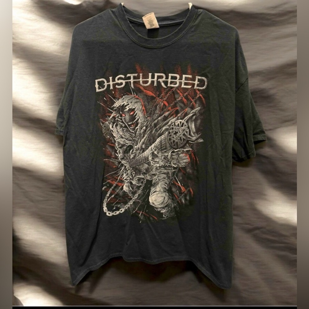Gildan Disturbed Graphic Black Tee hand crafted 2Xl